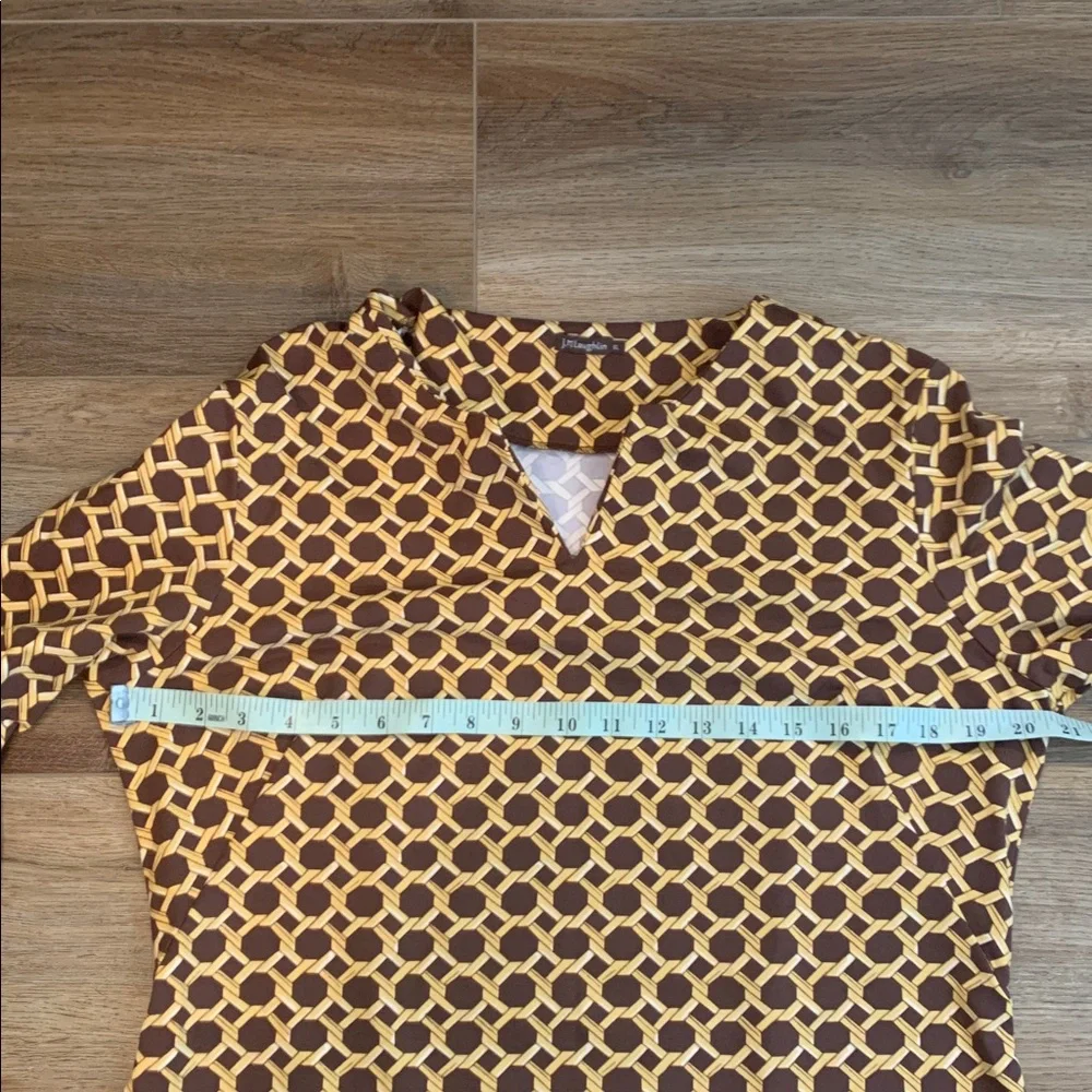 J. McLaughlin Brown and Mustard Geometric Long Sleeve Shift Dress size XL - Picture 7 of 11